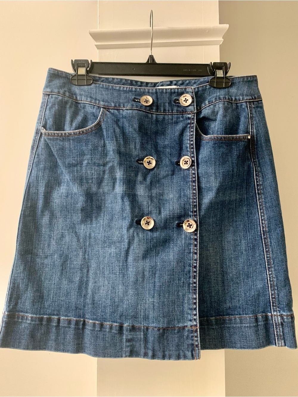 White House Black Market Denim Button-Front A-Line Skirt
